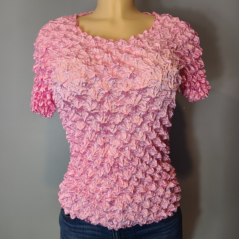 Vintage 90s Popcorn Top Women Y2K Magic Crinkle Satin Bubblegum Pink One Size‎
